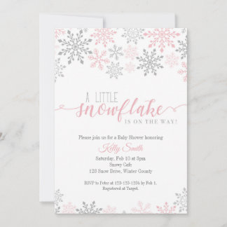 Sneeuwvlokken Baby shower, babymeisje, Roze winter Kaart