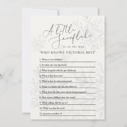 sneeuwvlokken baby shower dat moeder kent kaart (Voorkant)