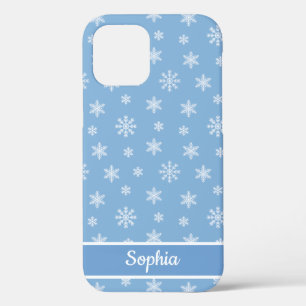 Sneeuwvlokken Babyblauw, gepersonaliseerde naam iPhone 12 Hoesje