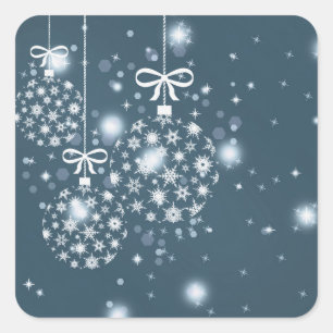 Sneeuwvlokken, blauw en wit, ballonnen, Merry Chri Vierkante Sticker
