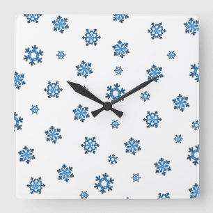 Sneeuwvlokken (blauw en zwart) vierkante klok
