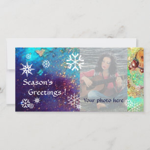 SNEEUWVLokken, blauw,groen,wit,geel Feestdagenkaart