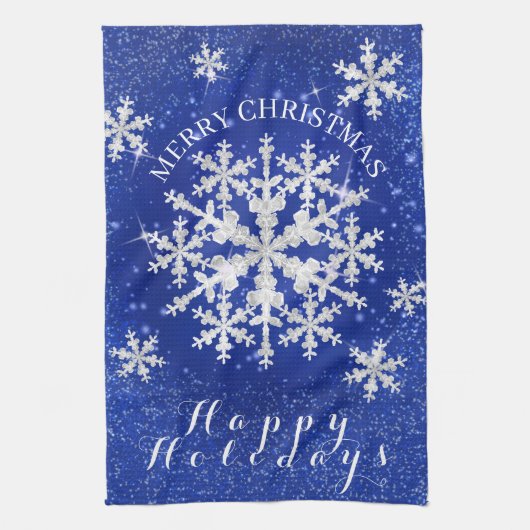 Sneeuwvlokken Blauw Wit Theedoek (Verticaal)