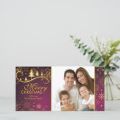 Sneeuwvlokken & Bomen Prettig Kerstmis Familie Fot Feestdagenkaart (Staand voorkant)