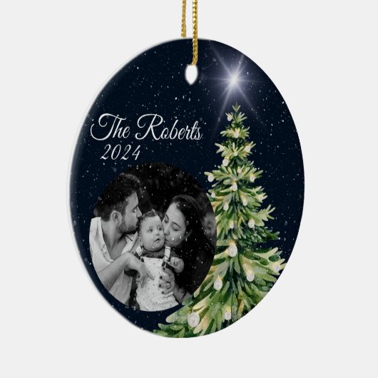 Sneeuwvlokken & Bomen Winter Charm Elegant Marine Keramisch Ornament (Rechts)