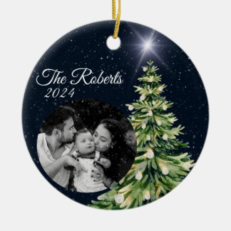 Sneeuwvlokken & Bomen Winter Charm Elegant Marine  Keramisch Ornament