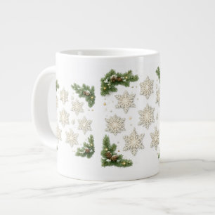 Sneeuwvlokken & Dennenkristal Kerstmoker Extra Grote Beker