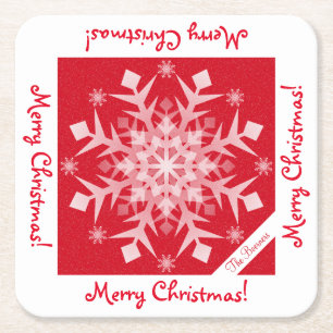 Sneeuwvlokken die de rode Vakantieday-Drink afstot Vierkante Kartonnen Onderzetter