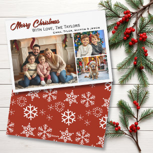 Sneeuwvlokken Drie Familie Foto's Kerstmis Feestdagenkaart