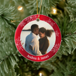 Sneeuwvlokken Eerste Kerstrood Lijst Keramisch Ornament