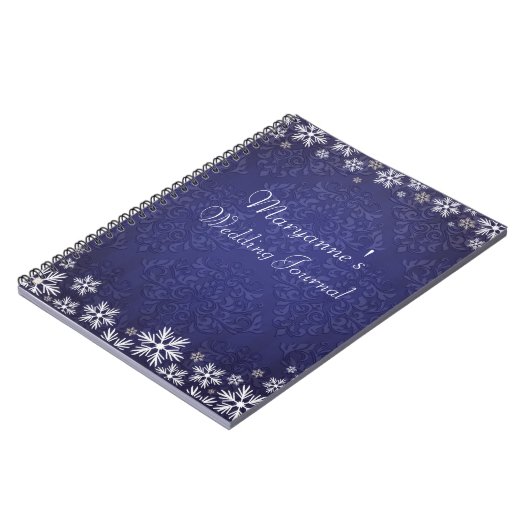 Sneeuwvlokken en Blue Damask Wedding Journal Notitieboek (Linkerzijde)