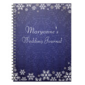 Sneeuwvlokken en Blue Damask Wedding Journal Notitieboek (Voorkant)