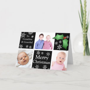 Sneeuwvlokken en Holly op zwart Feestdagen Kaart