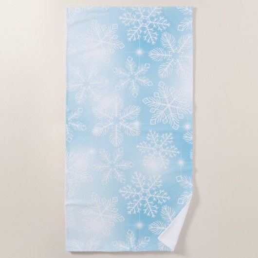 Sneeuwvlokken en lichten op blauw strandlaken (Voorkant)