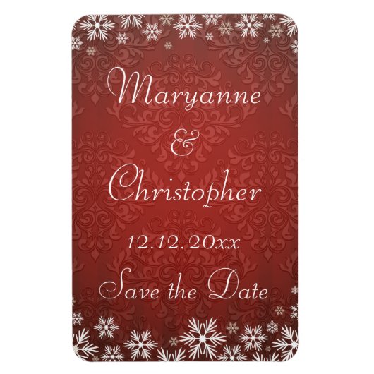Sneeuwvlokken en Red Damask bewaren de datum Magneet (Verticaal)