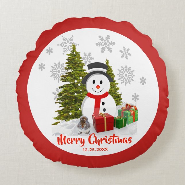 Sneeuwvlokken en Sneeuwmannen Prettig Kerstfeest H Rond Kussen (Voorkant)
