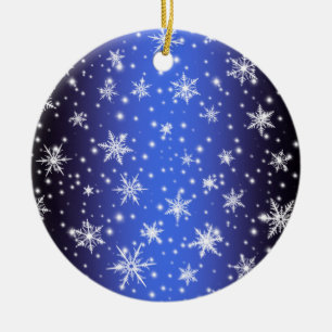 Sneeuwvlokken en Sparkles boven Navy Blue Light Keramisch Ornament