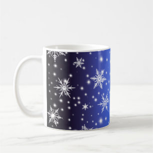 Sneeuwvlokken en Sparkles boven Navy Blue Light Koffiemok