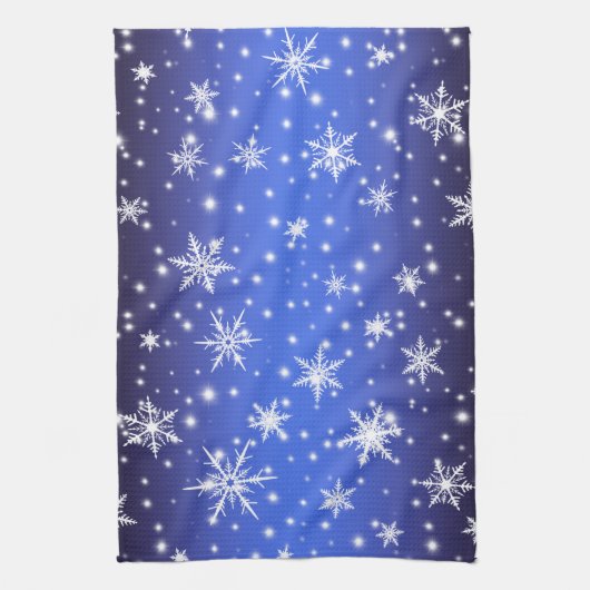 Sneeuwvlokken en Sparkles boven Navy Blue Light Theedoek (Verticaal)
