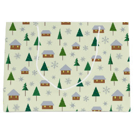 Sneeuwvlokken en sparren cadeau tas groot cadeauzakje