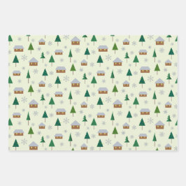 Sneeuwvlokken en sparren inpakpapier vel