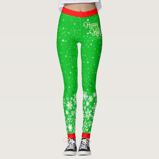 Sneeuwvlokken en -stangen met Prettige feestdagen Leggings (Voorkant)