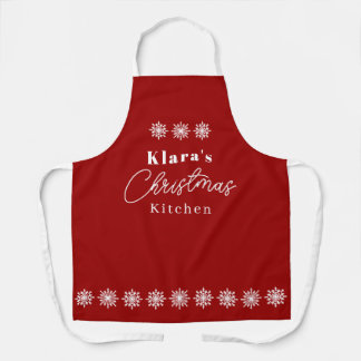 Sneeuwvlokken Festieve Kerst Naam Keuken Rood Schort