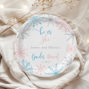 Sneeuwvlokken geslacht onthullen hij of zij papieren bordje