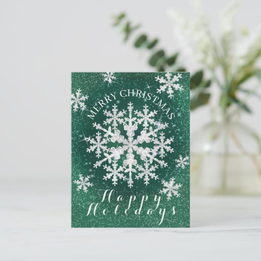 Sneeuwvlokken Groen Wit Briefkaart (Staand voorkant)