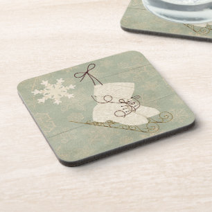 sneeuwvlokken ijs schaatsen schattige luxe winter bier onderzetter