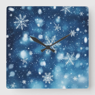 Sneeuwvlokken in de Nacht – Winter Wandklok Vierkante Klok