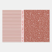 Sneeuwvlokken, kerstbomen terracotta strepen rood inpakpapier vel (Voorkant 2)