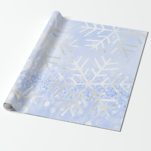 Sneeuwvlokken kerstfeestdag blauw pastje Glitter Cadeaupapier