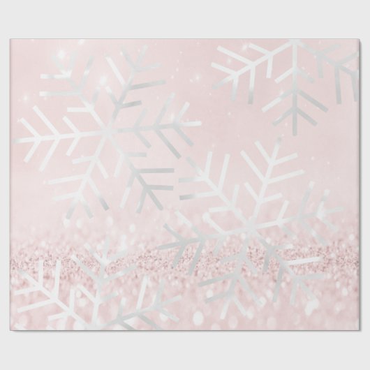 Sneeuwvlokken kerstfeestdag Roze pastel Glitter Cadeaupapier (Vlak)