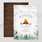 Sneeuwvlokken Kerstmis Bonfire Uitnodiging (Voorkant / Achterkant)