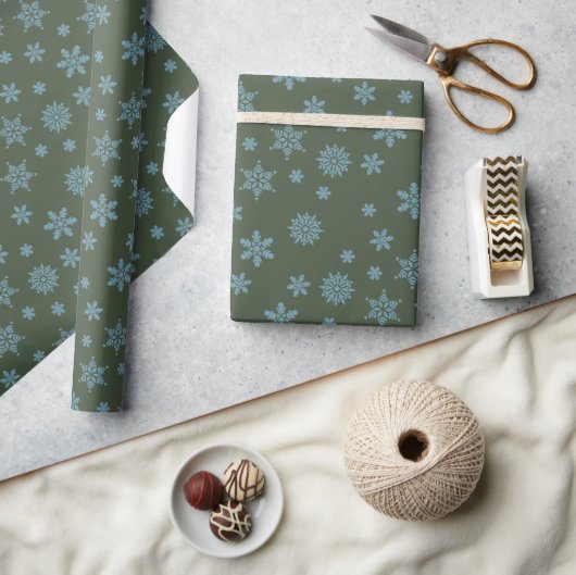 Sneeuwvlokken Kerstmis Donker Groen Inpakpapier (Crafts)