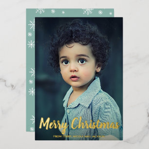 Sneeuwvlokken krijt Script Foto Modern Kerstmis Folie Feestdagenkaart