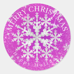 Sneeuwvlokken Magenta Ronde Sticker