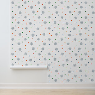 Sneeuwvlokken met kleurrijke stippen behang