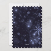Sneeuwvlokken met middernacht blauwe achtergrond v feestdagenkaart (Achterkant)