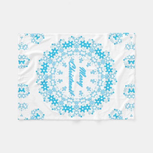 Sneeuwvlokken met prettige kerstronde, wit blauw fleece deken (Voorkant (Horizontaal))