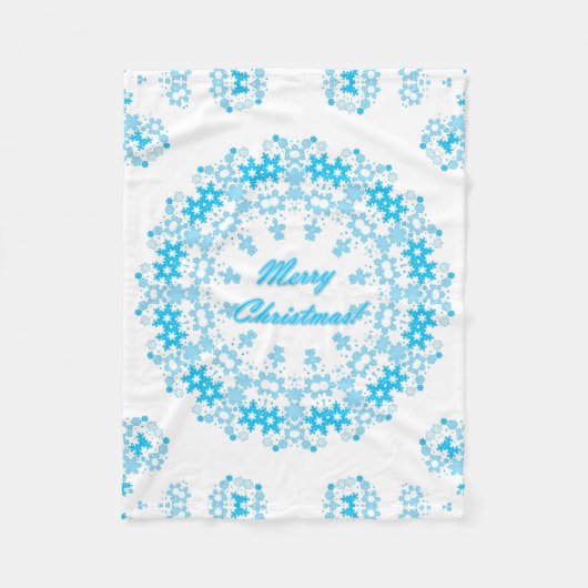 Sneeuwvlokken met prettige kerstronde, wit blauw fleece deken (Voorkant)