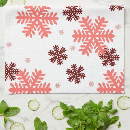Sneeuwvlokken met rode sneeuw theedoek (Gevouwen)