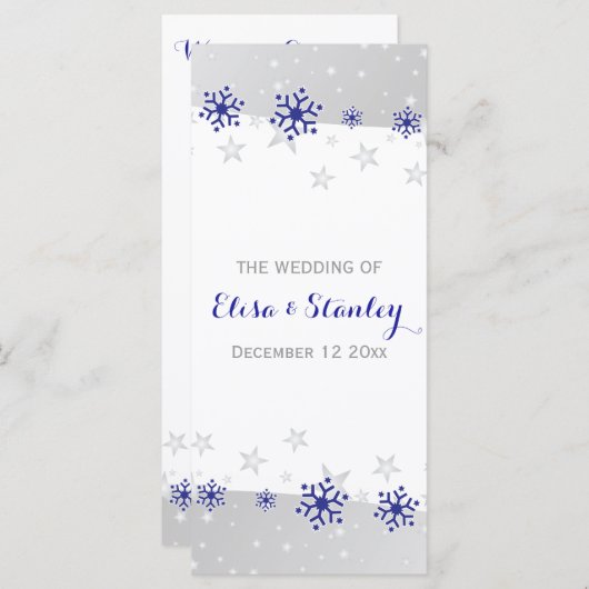 Sneeuwvlokken modern blauw grijs winter bruiloft p programma (Voorkant / Achterkant)