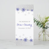 Sneeuwvlokken modern blauw grijs winter bruiloft p programma (Staand voorkant)