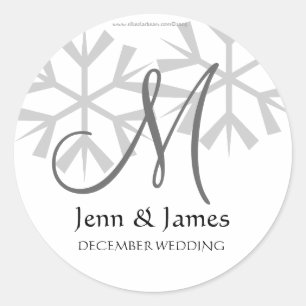 Sneeuwvlokken Monogram Bruiloft Save the Date Ronde Sticker