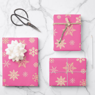 Sneeuwvlokken Naadloos Patroon Heet Roze Kerstmis Inpakpapier Vel