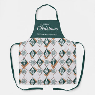 Sneeuwvlokken Naam Green Merry Christmas Pattern Schort