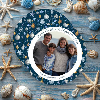 Sneeuwvlokken & Nautische Elementen Kerstfoto Feestdagenkaart