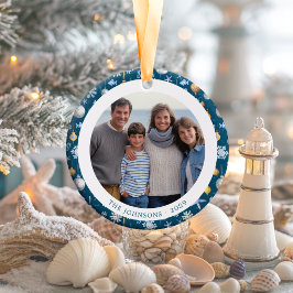 Sneeuwvlokken & Nautische Familie Kerstmis 2-zijdi Keramisch Ornament